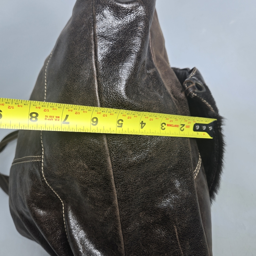 Marco Buggiani Brown Leather Drawstring Tote Bag - image 4